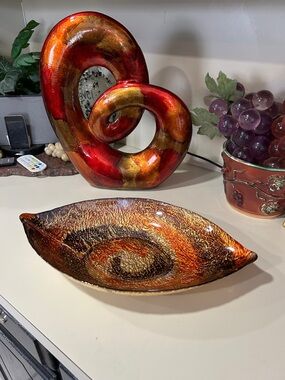 Hand-Blown Red and Gold Glass Decorative Bowl - Home Art